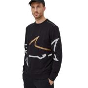 Sort Strikket Sweatshirt med Print