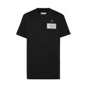 Sort Crew Neck T-shirt med Logo Patches