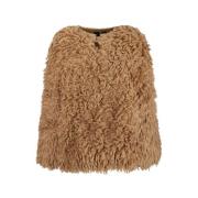 Faux Fur Jakke Metal Lukning Rund Hals