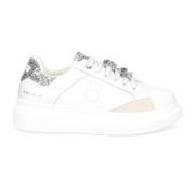 Hvide Læder Glitter Sneakers med Mikro-Rhinestones