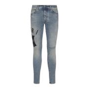 Skinny Jeans med Appliqué i Ruskind