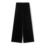 Velour Wide Leg Trousers Sort