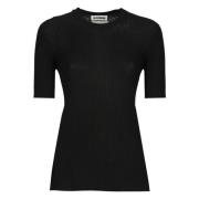 Sort Silke Ribbet T-shirt Kvinde