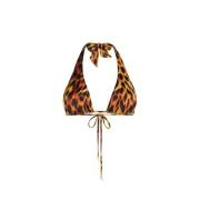 Jaguar-Print Halterneck Bikini Top