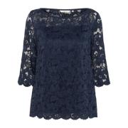 Navy Blonde Bluse med ¾ Ærmer