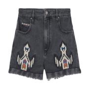 Broderede Denim Bermuda Shorts