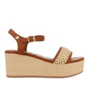 Beige Mesh Platform Sandaler