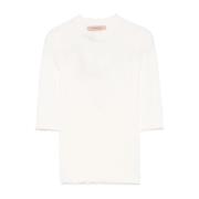 Hvide Crew Neck Sweaters med Scallop Edge