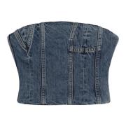 Distressed Denim Top med Synlige Syninger