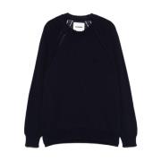 Navy Blue Bomuld Crew Neck Sweater