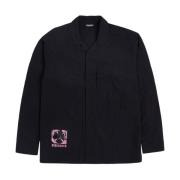 Sort Nylon Overshirt med Logo Detalje