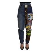 Patchwork Jacquard Denim Afslappet Jeans