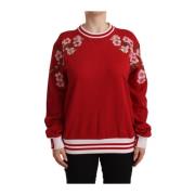 Rød blomstret turtleneck sweater