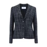 Tartan Uld Blazer Jakke med Strukturerede Skuldre