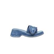 Denim Oval Platform Slides