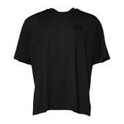 Sort Bomuld Crew Neck T-shirt med Logo Broderi