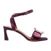 Burgundy Velvet Sandal med Sten Spænde