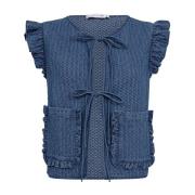 Checkcc Denim Vest med Flæsedetaljer