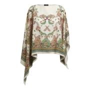 Hvid Blomstret Paisley Silke Poncho