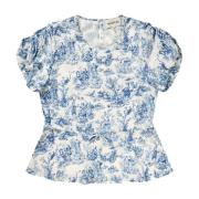 Elegant Print Bluse med Rynke Detaljer