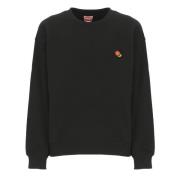 Sort Bomulds Sweatshirt med Blomster Broderi