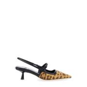 Leopard Motif Slingback Pumps Brun Læder