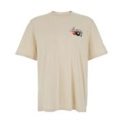 Beige T-shirt med rund hals og logotryk