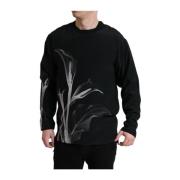 Sort Blomstret Crew Neck Sweater