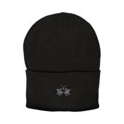 Sort Polyester Hat med Broderi