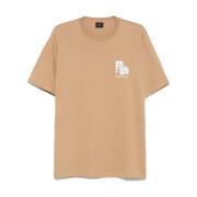 Beige Logo Print Bomuld T-shirt