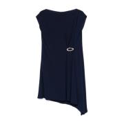 Navy Blue Boat Neck Kjole