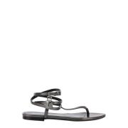 Grå Metallic Lav Sandal med Hængelås