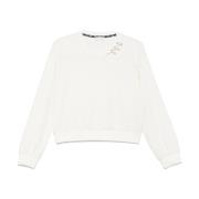 Hvid Crew Neck Sweater Ribbet Kant