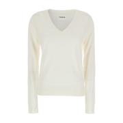 Hvid V-Hals Uld Silke Sweater