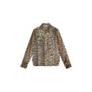 Leopard Print Satin Skjorte