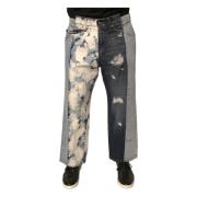 Multifarvet Patchwork Straight Denim Jeans