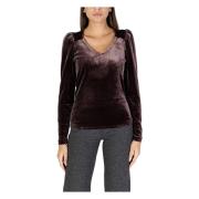 Brun Velvet V-Neck Strikbluse