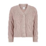 Pink Strikket Cardigan Bomuld Hør Blanding