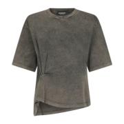 Grå Cropped Crew-neck T-shirt med Ruffles