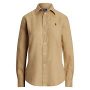 Khaki Classic Fit Linen Skjorte