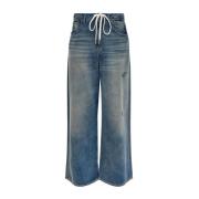 Blå Denim Snørebånd Jeans Wide Leg