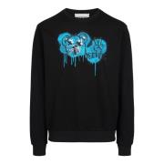 Sort crewneck sweatshirt med klassisk regular fit og bjørnetryk