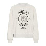 Grå Melange Sweatshirt med Frontprint