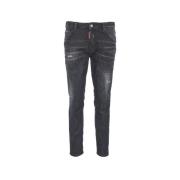 Sort Slim Fit Jeans med Distressed Look