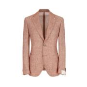 Bomuld Linned Blazer Mursten Rød Regular Fit