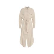 Beige Maxi Kjole med Knappelukning