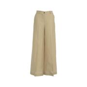 Elegant Beige Wide Leg Linen Pants