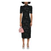 Blomstret Jacquard Midi Kjole Sort