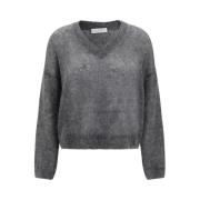 Mohair V-Neck Sweater med Ribbed Hem