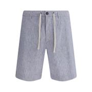 Blå Stribet Linned Shorts